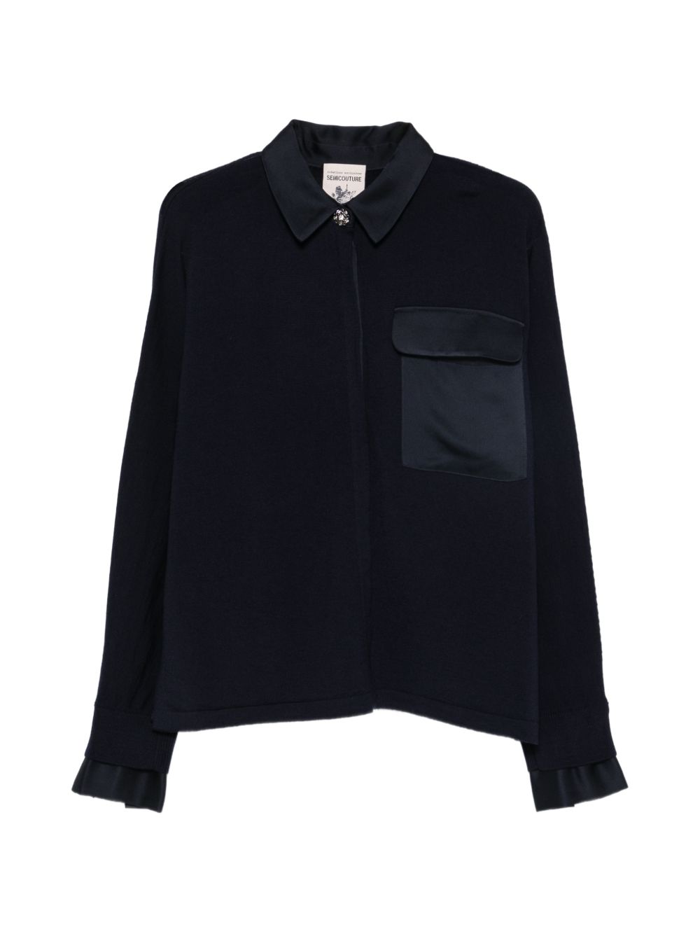 SEMICOUTURE Camicia blu con bottone gioiello
