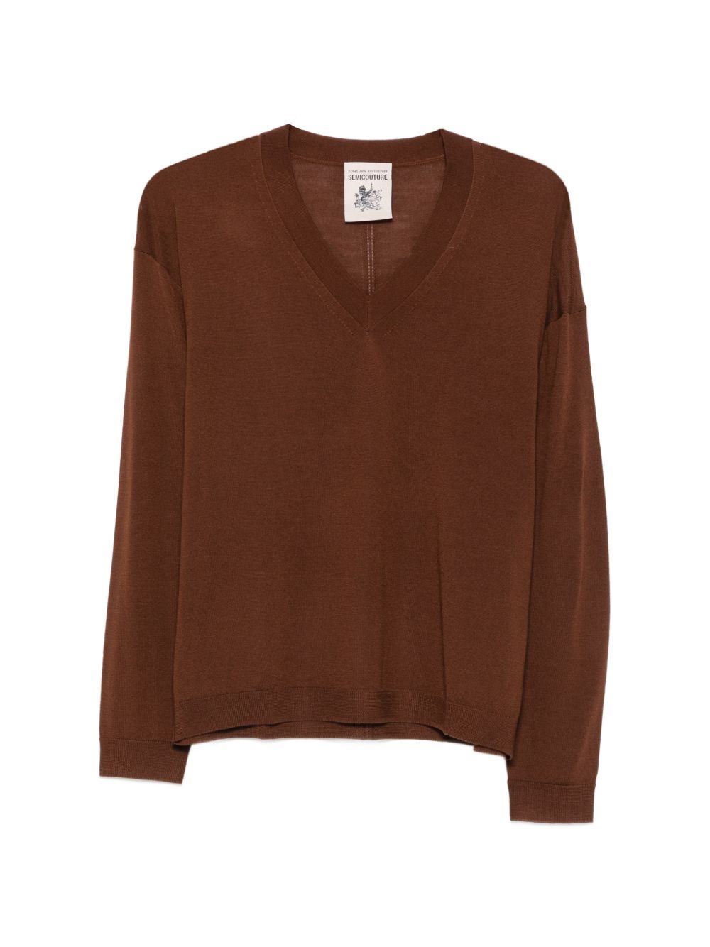 SEMICOUTURE Maglia Jade marrone in lana con scollo a V
