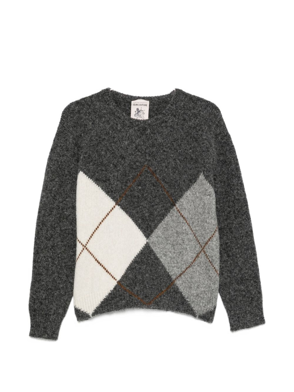 SEMICOUTURE Maglia KEIRA grigia girocollo con motivo a rombi