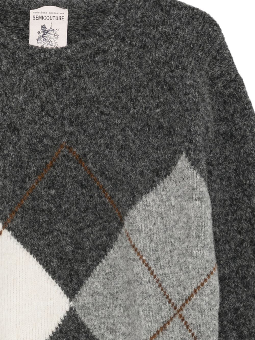SEMICOUTURE Maglia KEIRA grigia girocollo con motivo a rombi