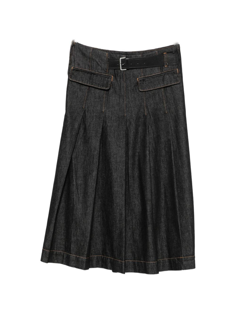 SEMICOUTURE Gonna midi CLARA in denim blu scuro a pieghe
