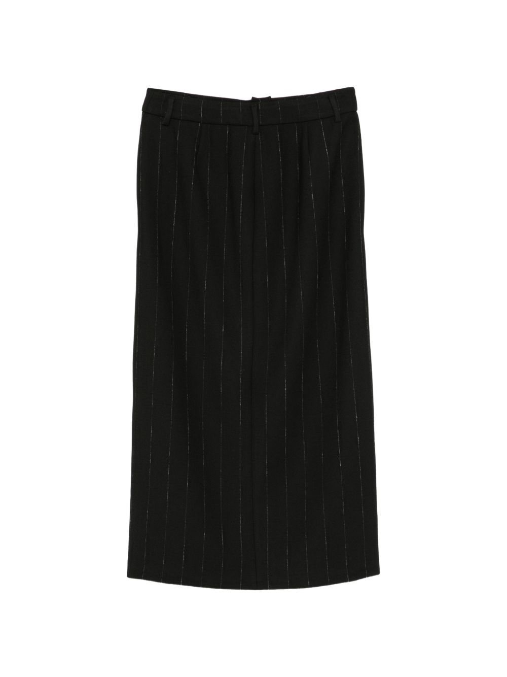 SEVENTY Gonna midi nera gessata con spacco in misto lana