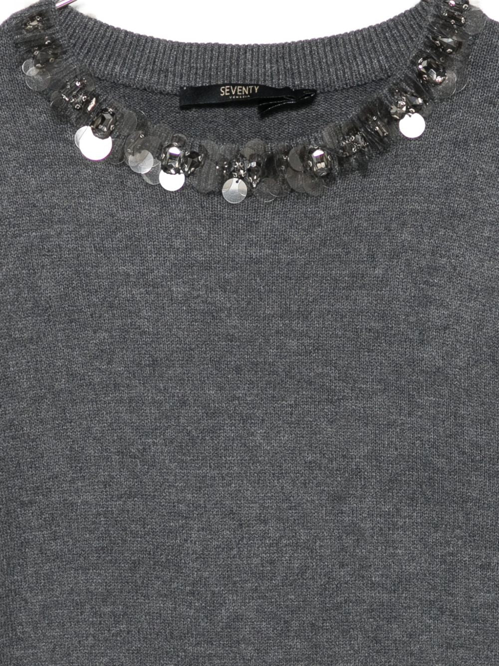 SEVENTY Maglia grigia girocollo con strass