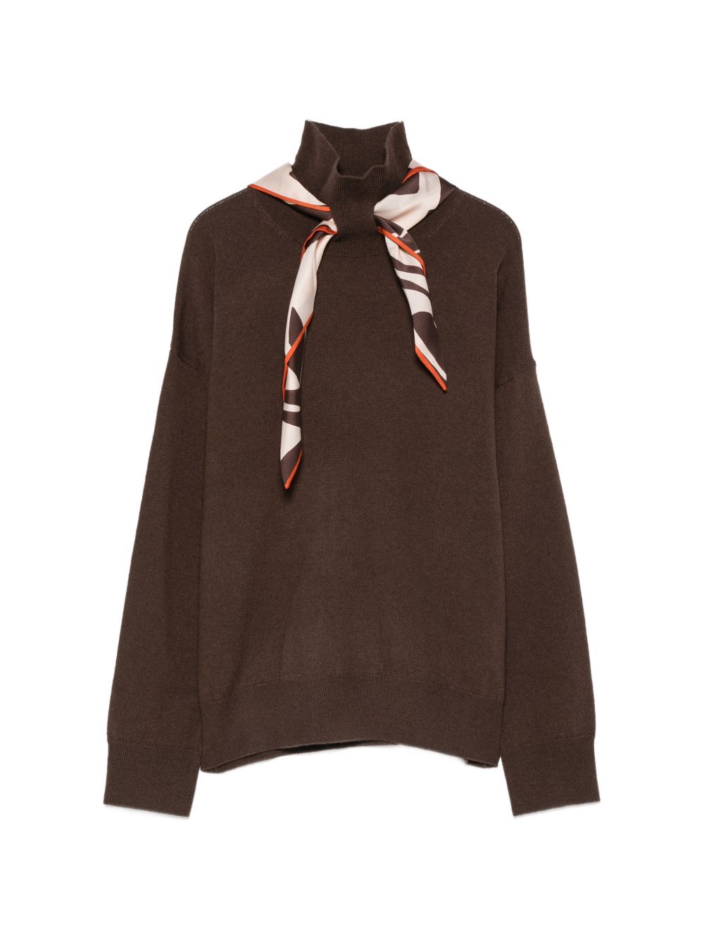 SEVENTY Maglia marrone a collo alto con foulard in dotazione