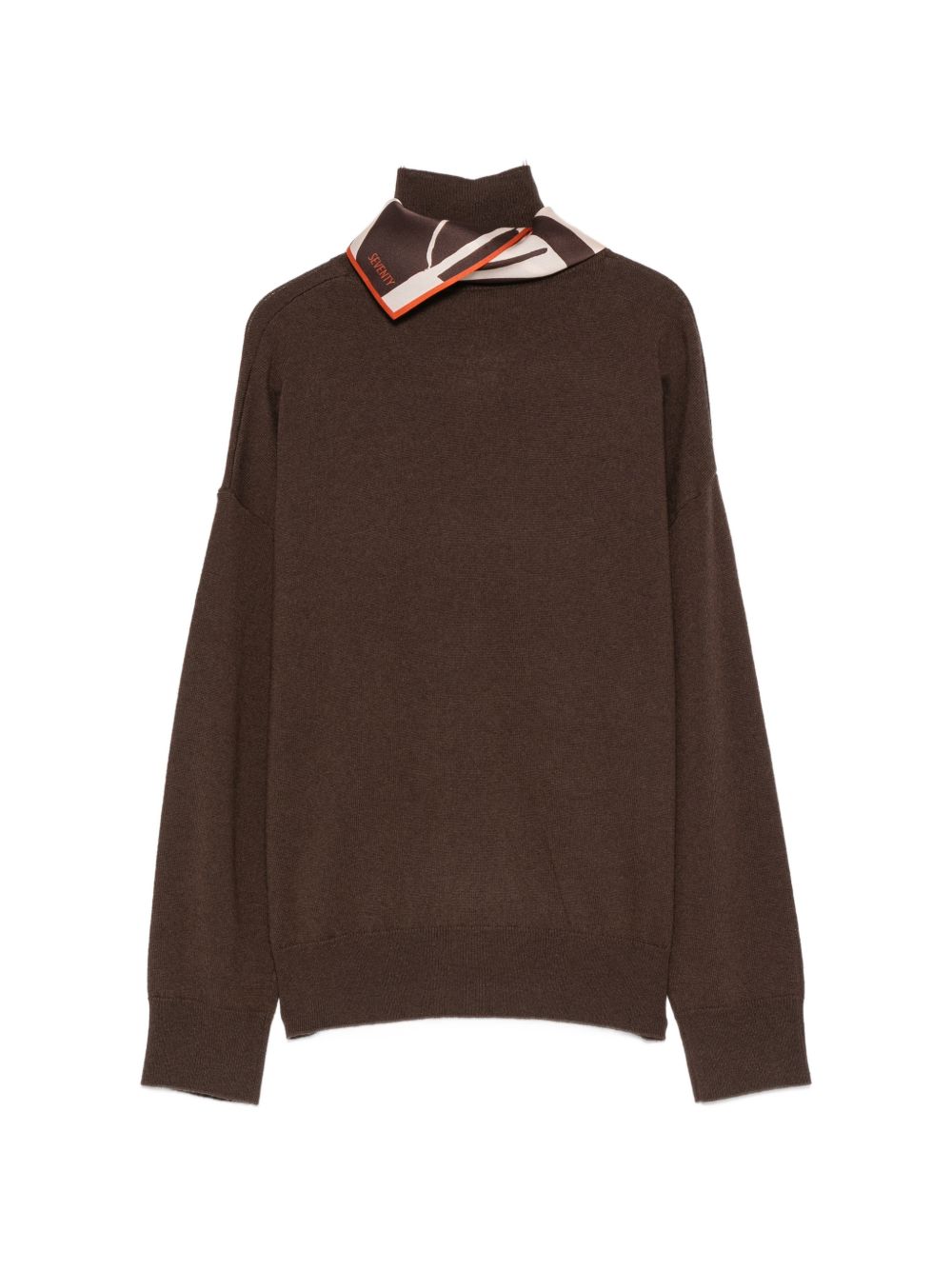 SEVENTY Maglia marrone a collo alto con foulard in dotazione