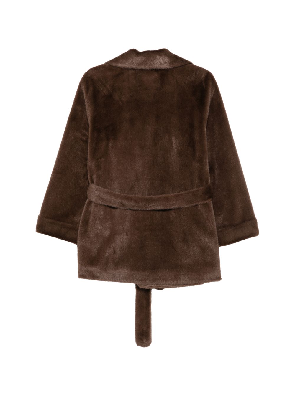 SEVENTY Giacca in ecopelliccia marrone con cintura e tasche