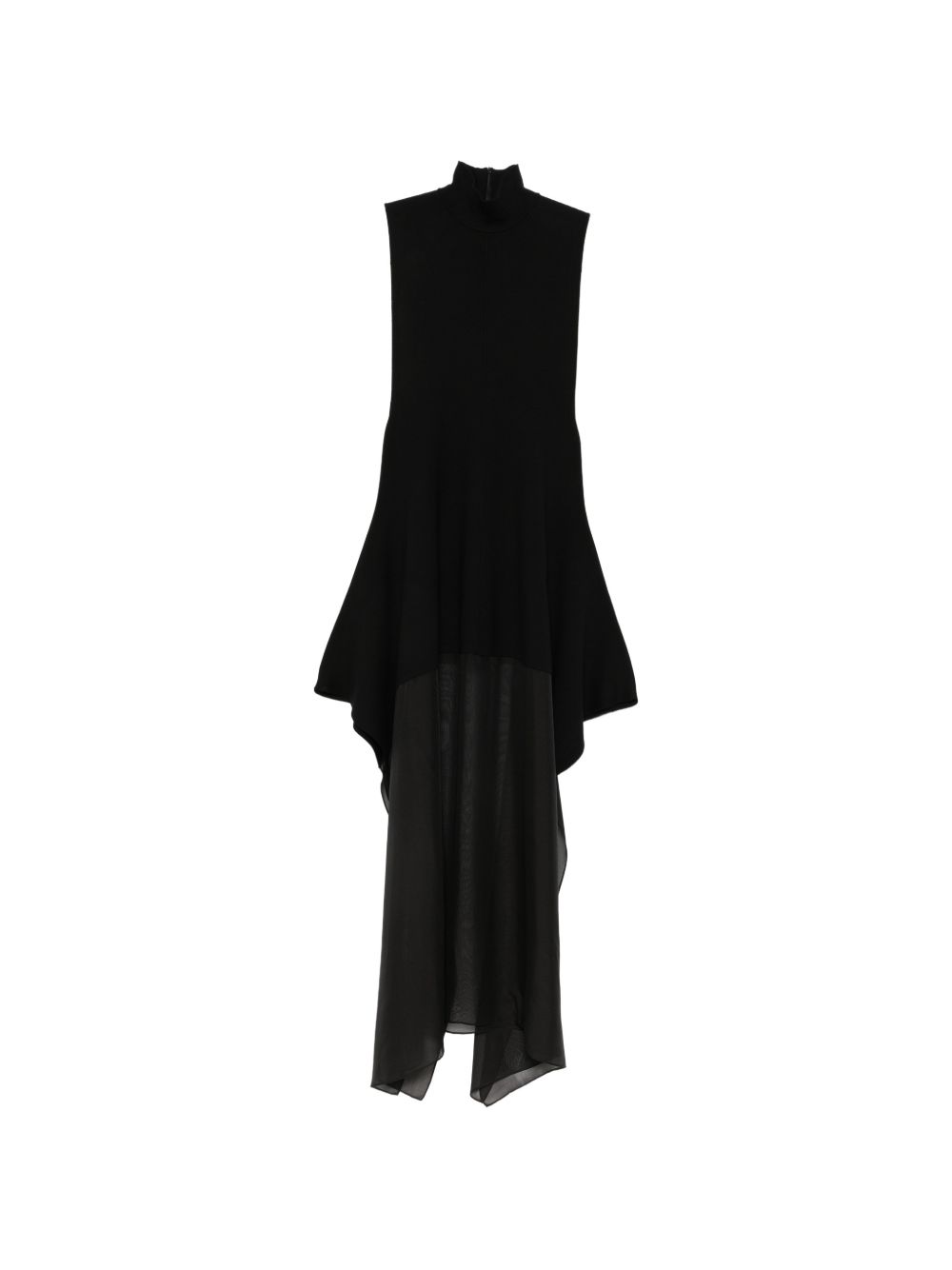 SPORTMAX Abito lungo a collo alto con velo in chiffon nero