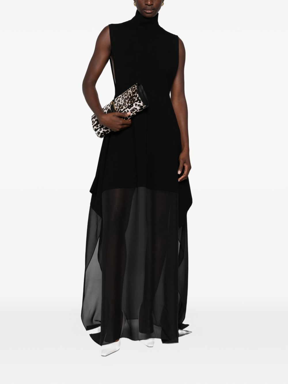SPORTMAX Abito lungo a collo alto con velo in chiffon nero