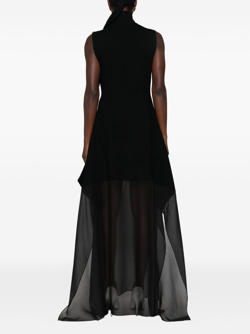 SPORTMAX Abito lungo a collo alto con velo in chiffon nero