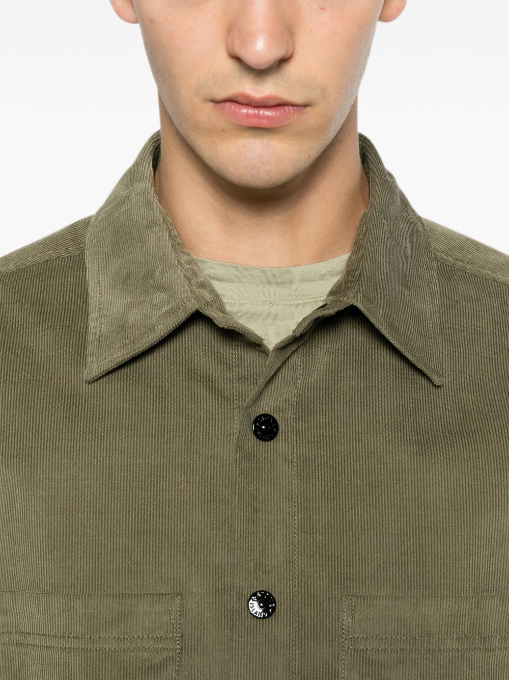 STONE ISLAND Camicia in velluto a coste verde con logo