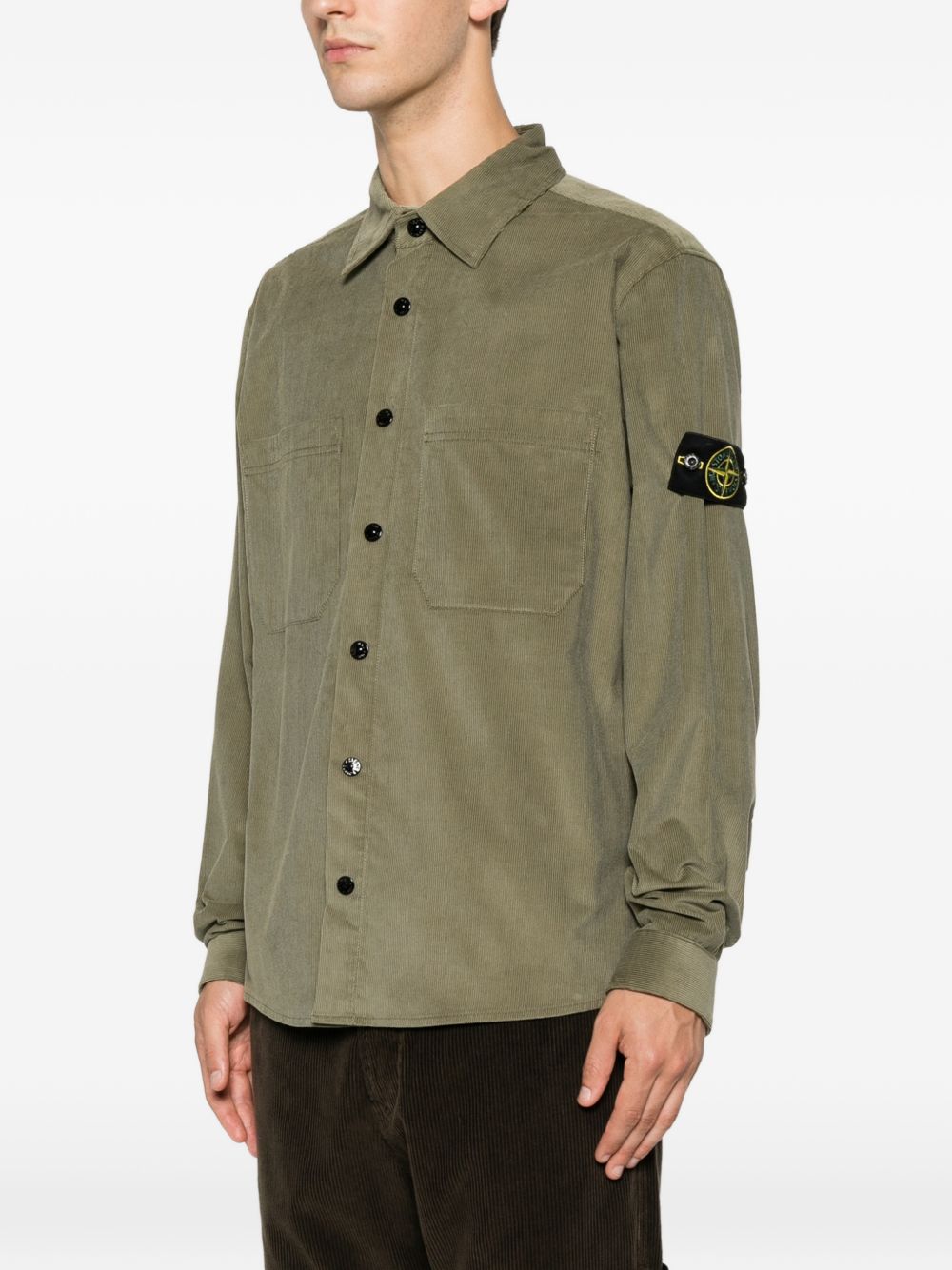 STONE ISLAND Camicia in velluto a coste verde con logo