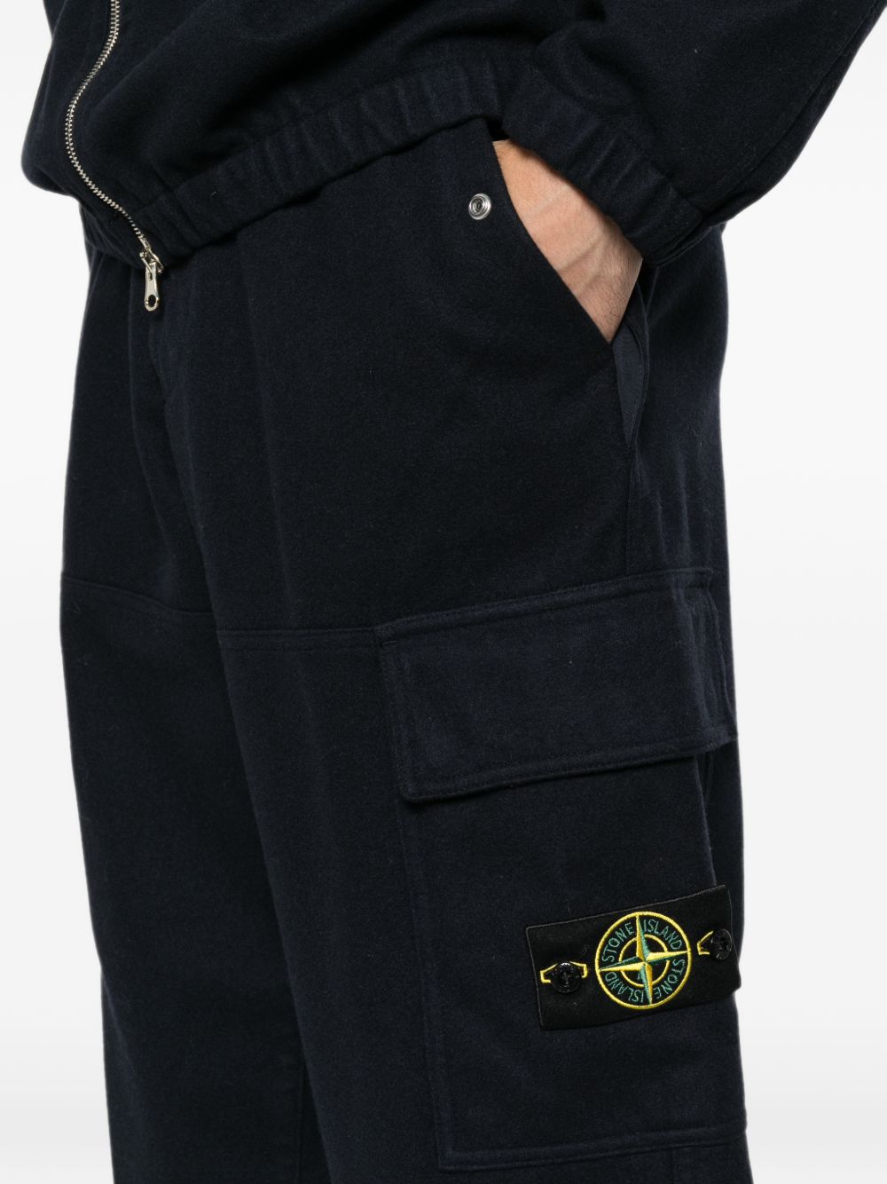 STONE ISLAND Pantaloni sportivi in lana blu con tasche e coulisse in vita