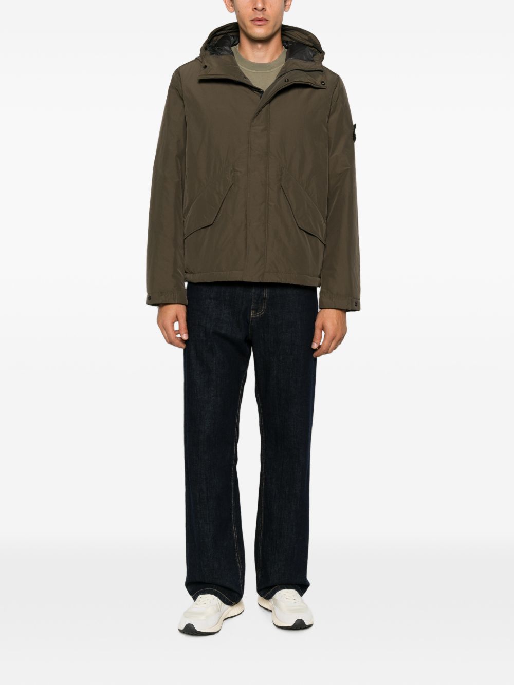 STONE ISLAND Giacca marrone con tasche e cappuccio