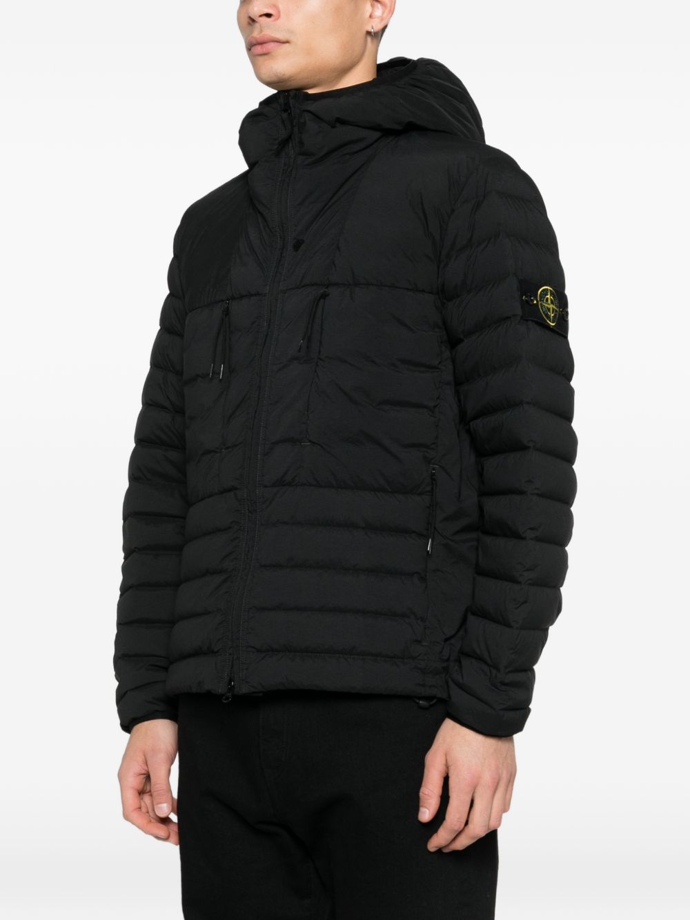 STONE ISLAND Piumino corto uomo nero trapuntato leggero con cappuccio