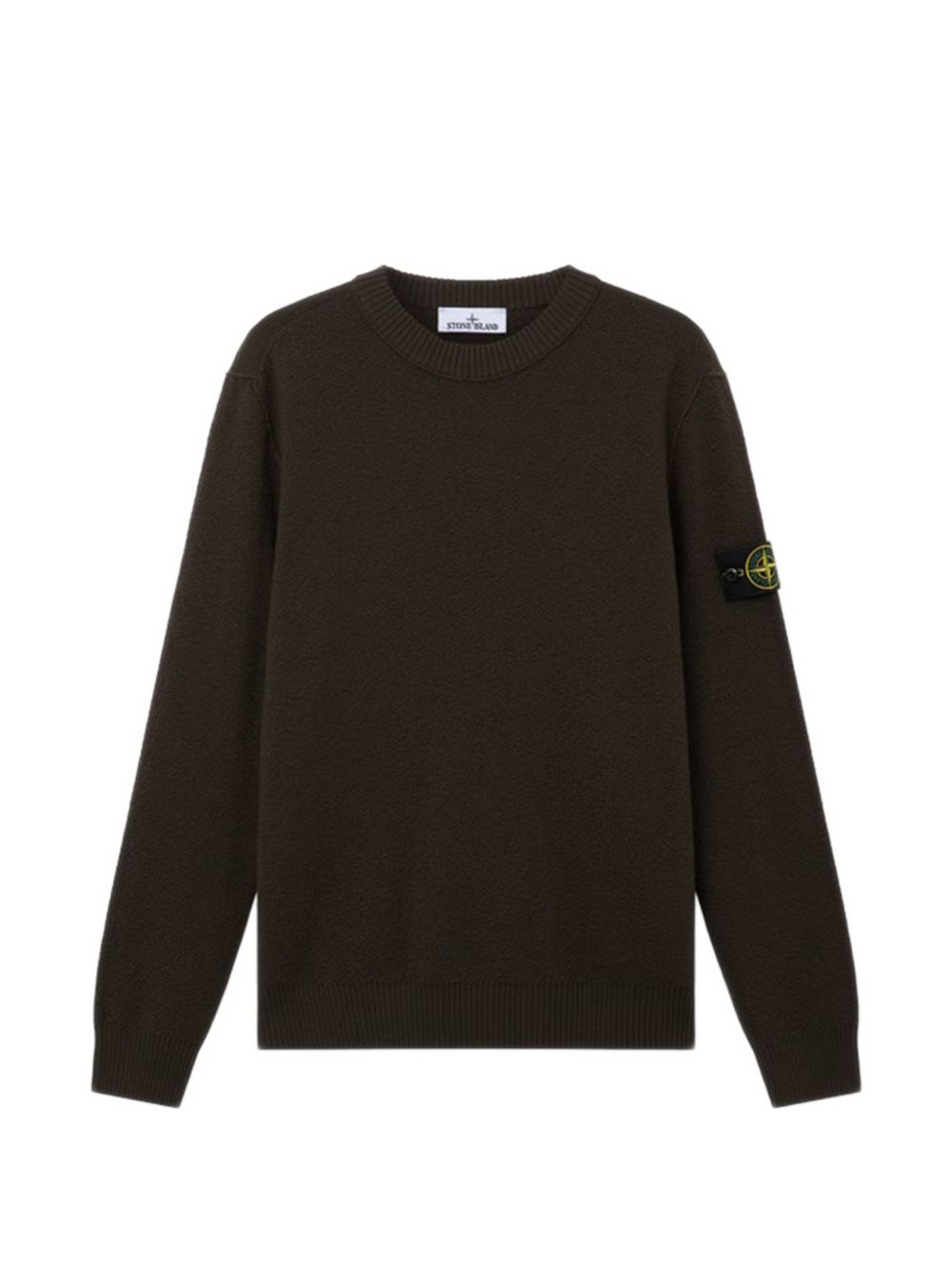 STONE ISLAND Maglia marrone in lana a girocollo con patch logo