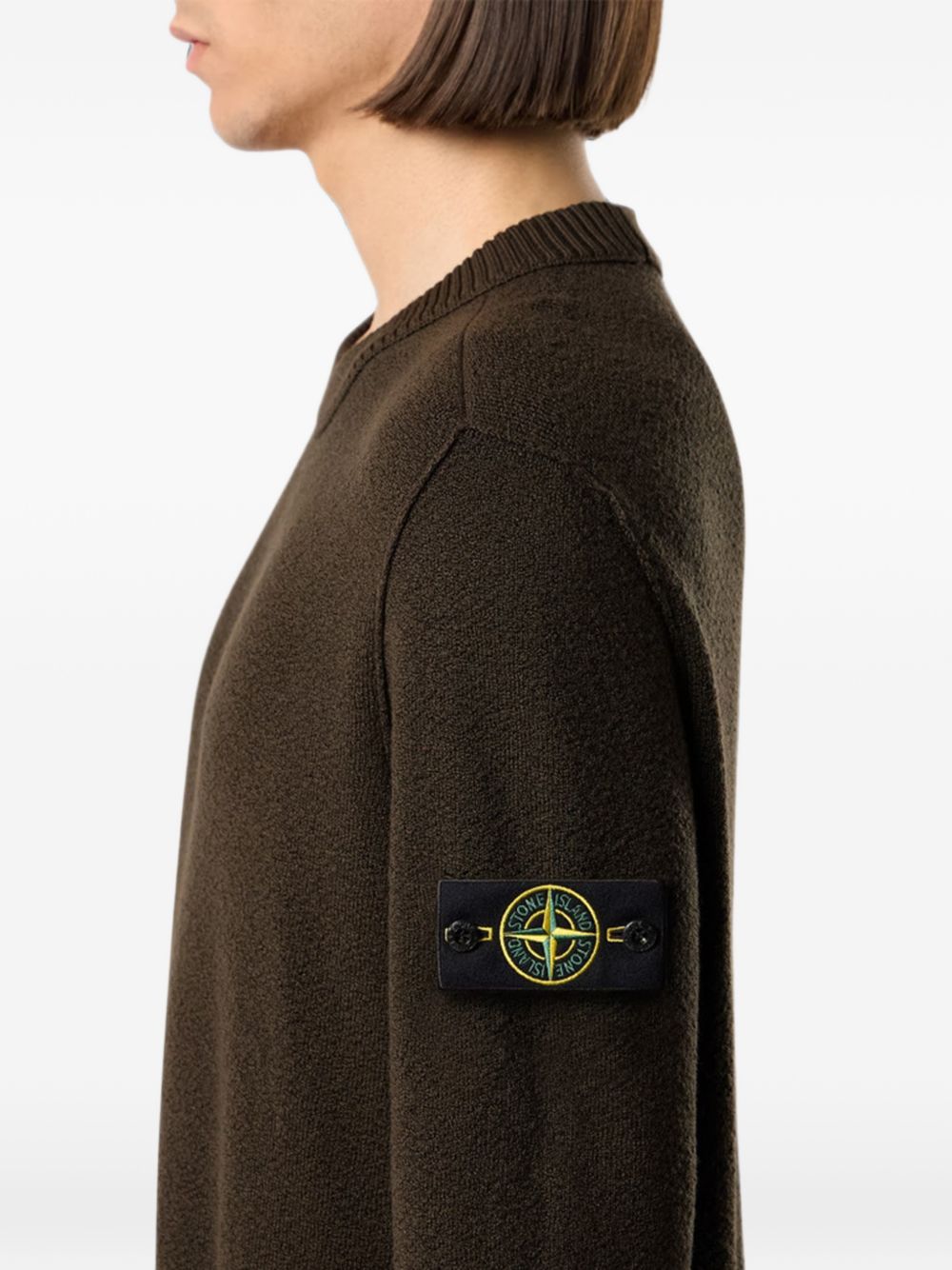 STONE ISLAND Maglia marrone in lana a girocollo con patch logo