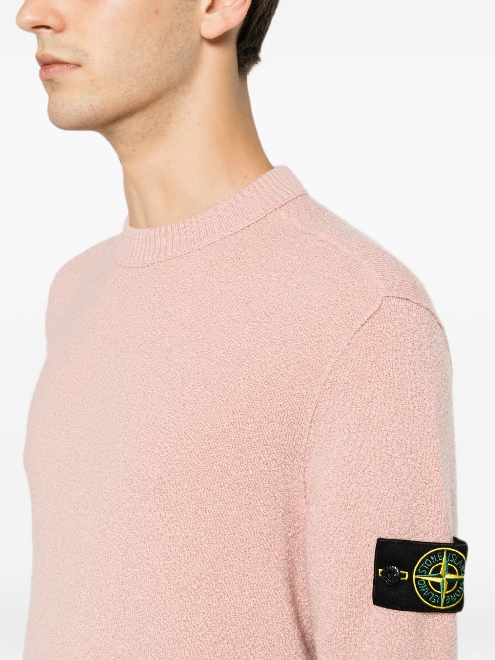 STONE ISLAND Maglia rosa in lana a girocollo con patch logo