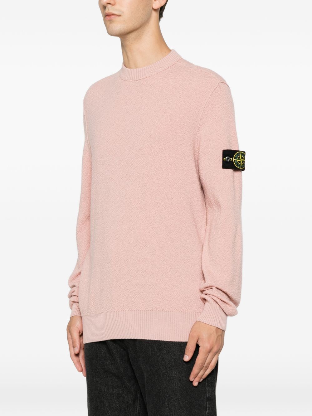 STONE ISLAND Maglia rosa in lana a girocollo con patch logo