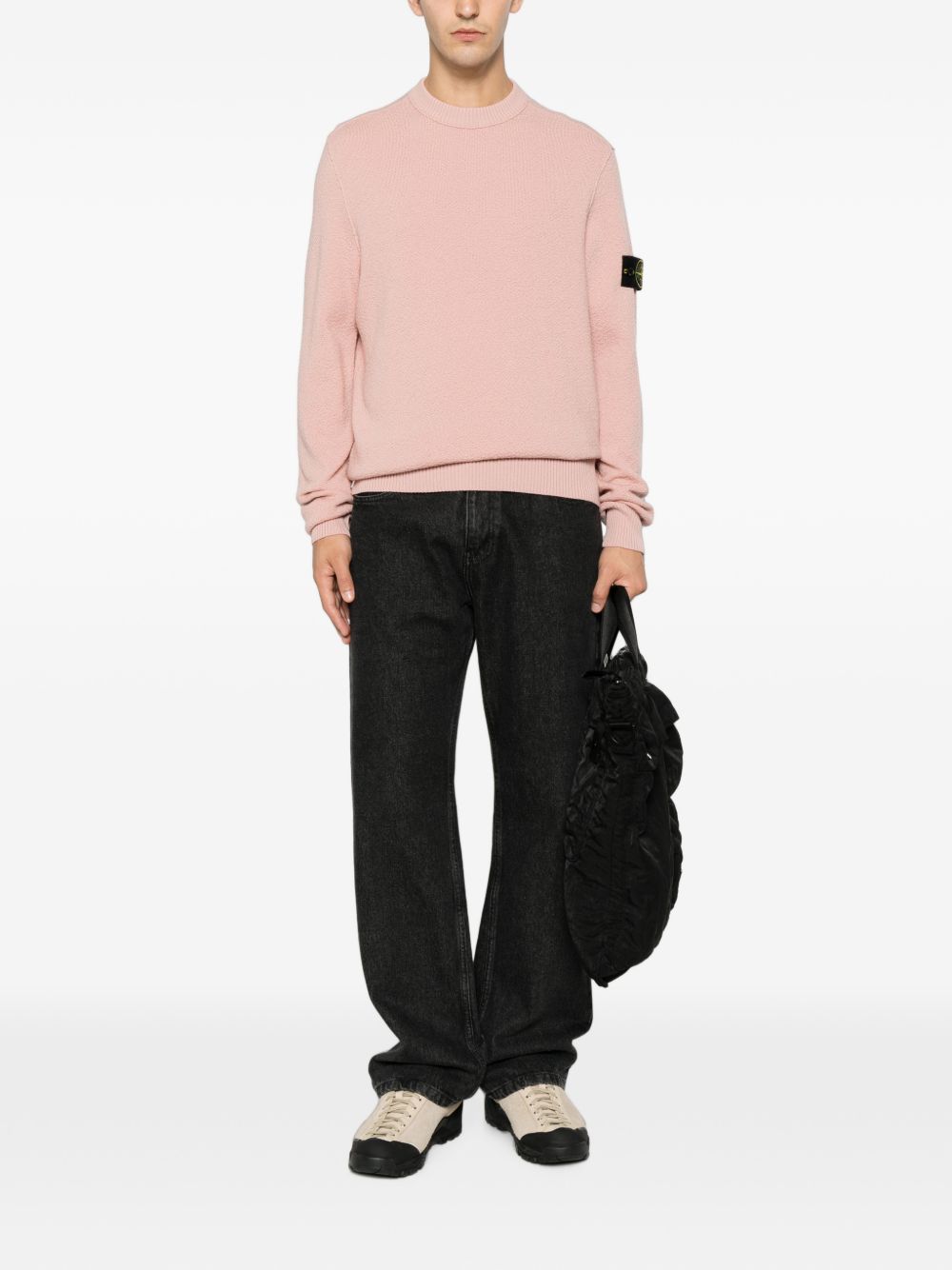 STONE ISLAND Maglia rosa in lana a girocollo con patch logo
