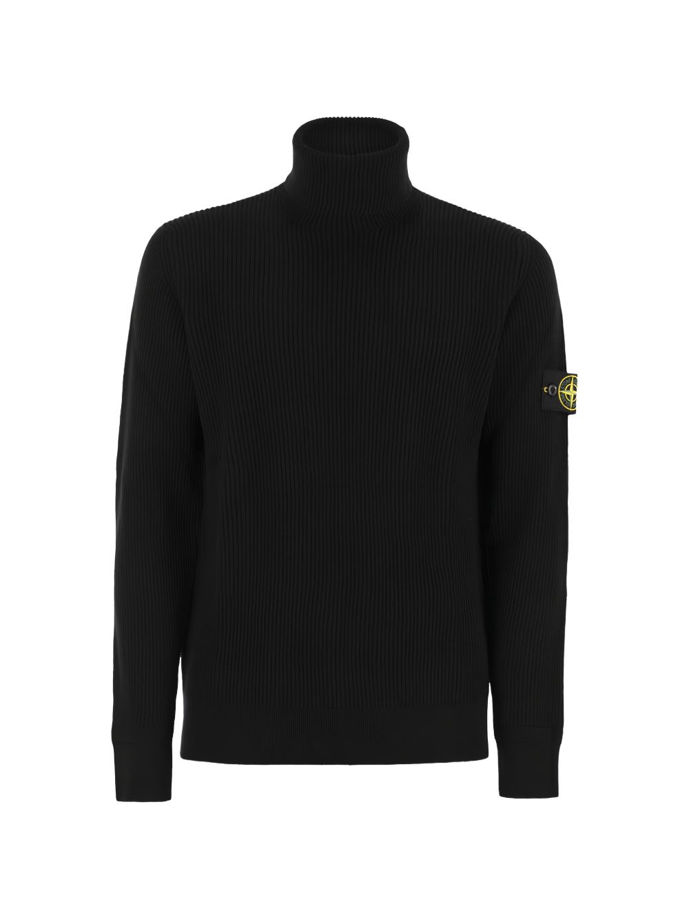 STONE ISLAND Maglia nera a collo alto in lana con patch logo
