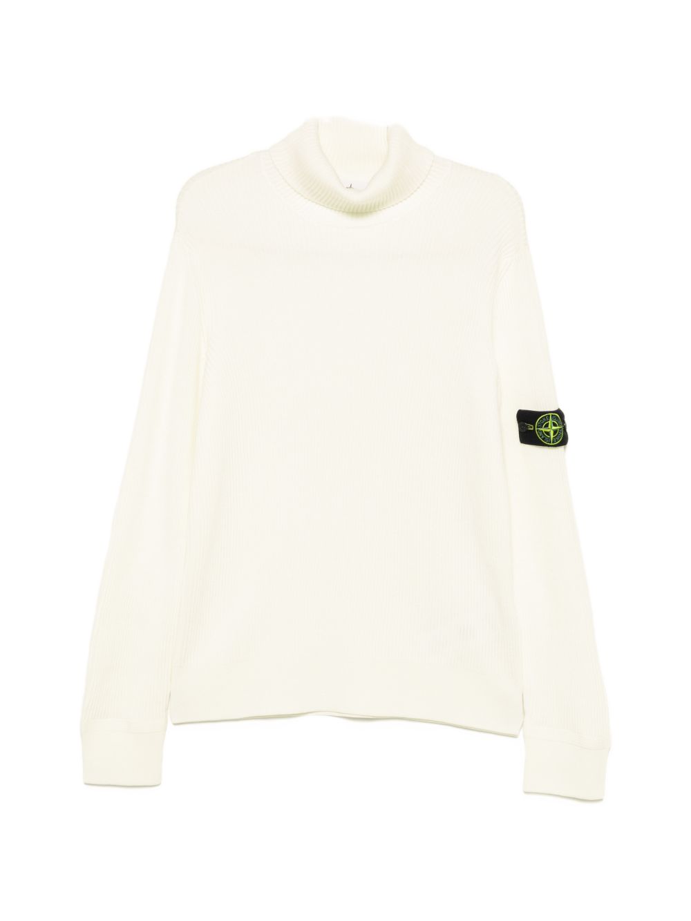 STONE ISLAND Maglia bianca a collo alto in lana con patch logo