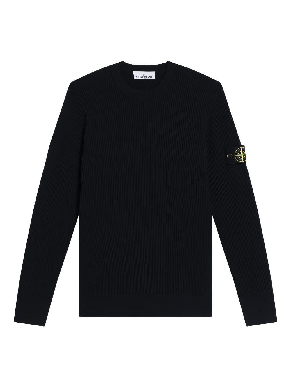 STONE ISLAND Maglia girocollo blu in lana vergine con patch logo