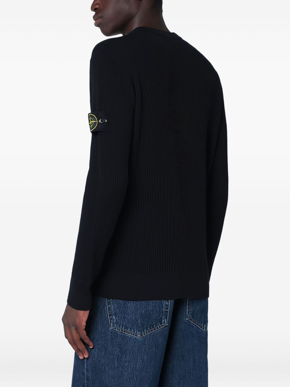 STONE ISLAND Maglia girocollo blu in lana vergine con patch logo