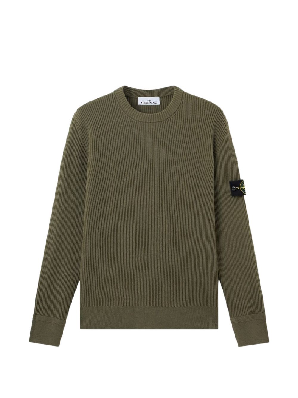 STONE ISLAND Maglia verde oliva in lana con patch logo