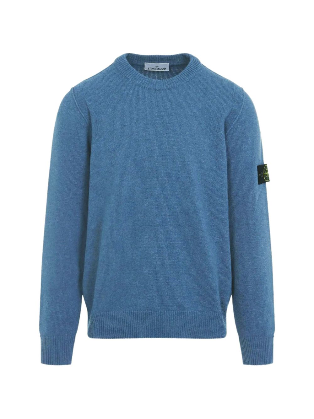STONE ISLAND Maglia girocollo in misto lana azzurra con patch logo