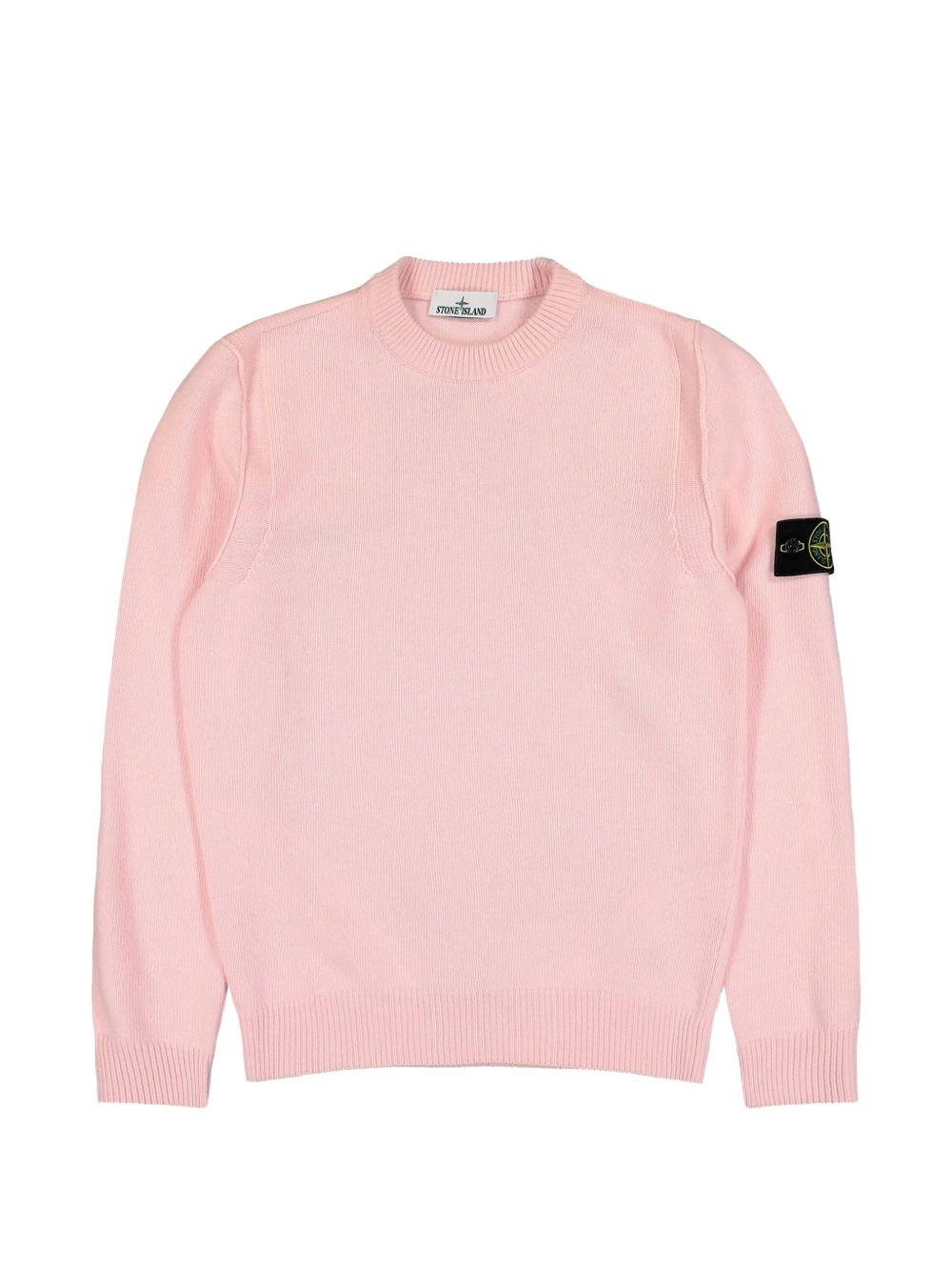 STONE ISLAND Maglia rosa in lana con patch logo sul braccio