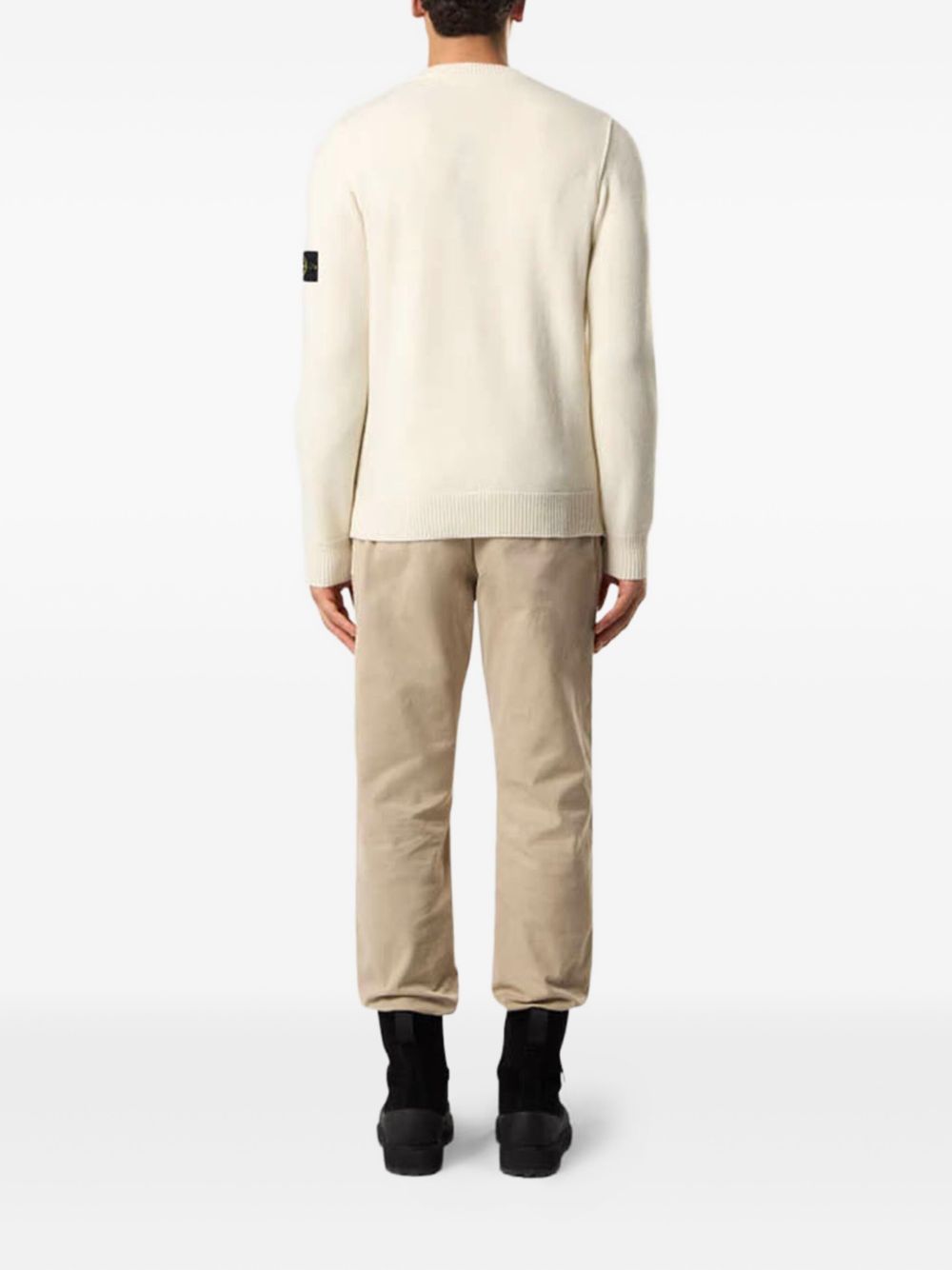 STONE ISLAND Maglia avorio in lana con patch logo sul braccio