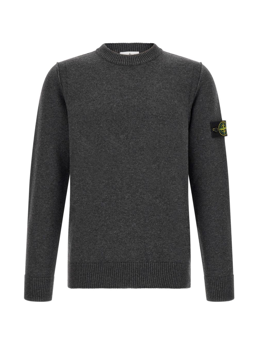 STONE ISLAND Maglia grigia in lana con patch logo sul braccio