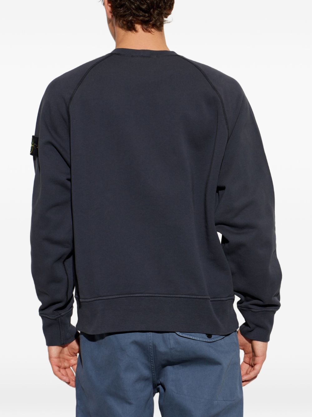 STONE ISLAND Felpa girocollo blu in cotone