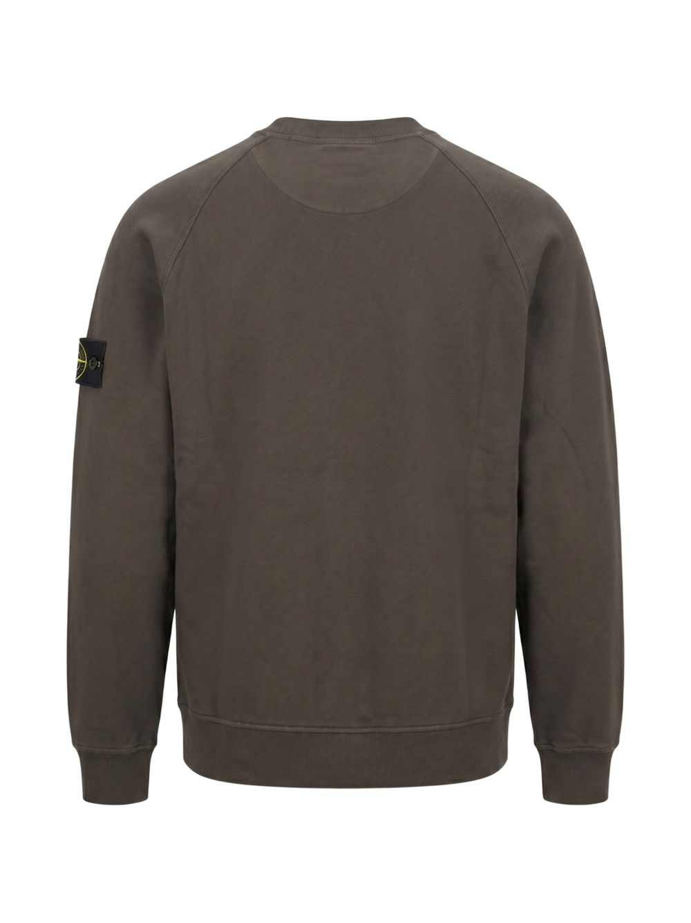 STONE ISLAND Felpa marrone in cotone a girocollo con patch logo