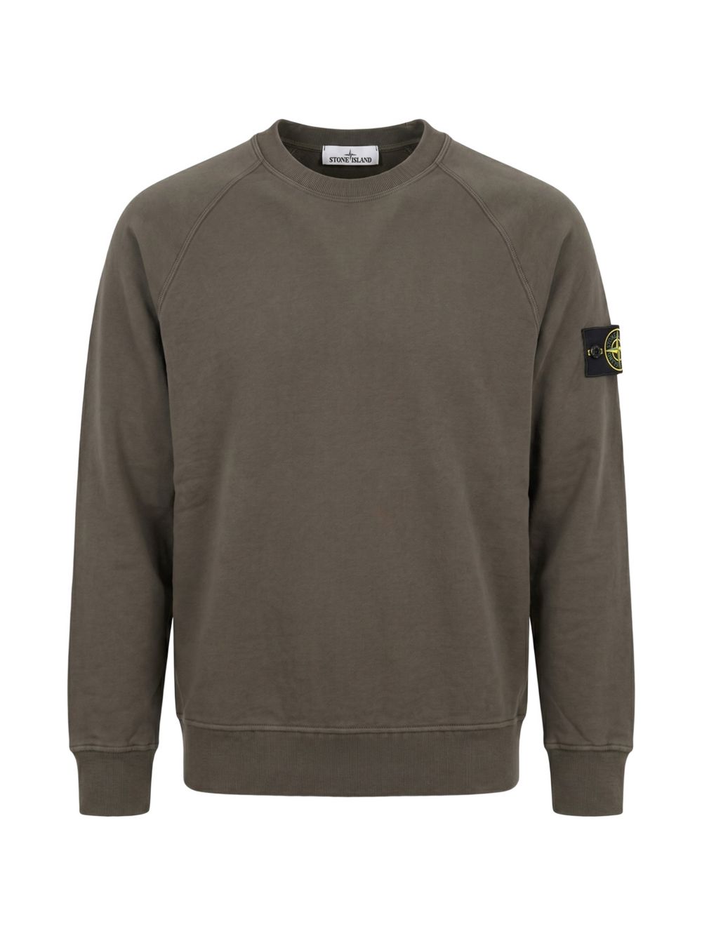 STONE ISLAND Felpa marrone in cotone a girocollo con patch logo