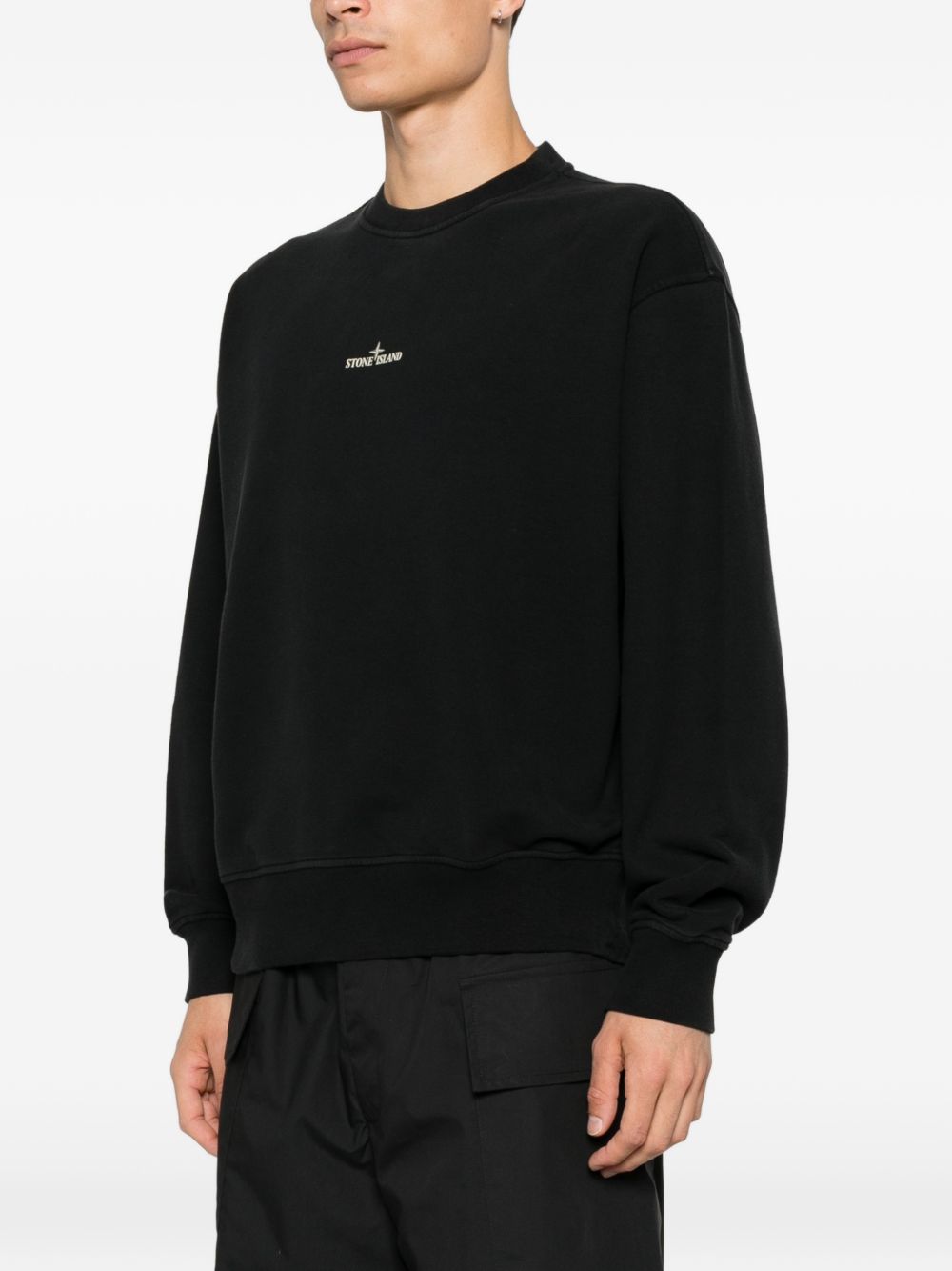 STONE ISLAND Felpa blu in cotone a girocollo con patch logo