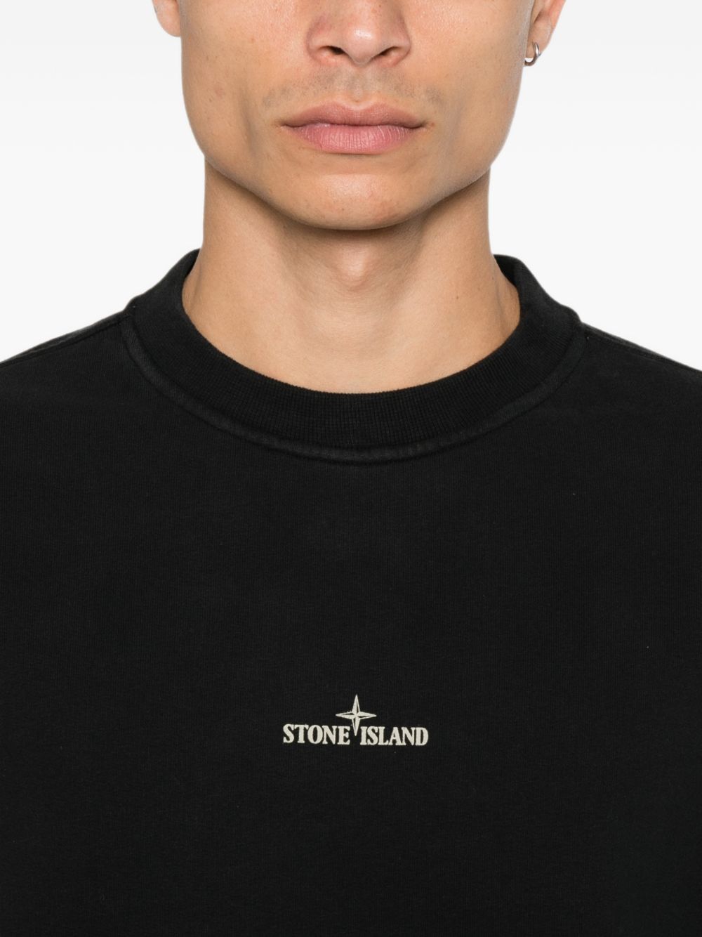 STONE ISLAND Felpa blu in cotone a girocollo con patch logo