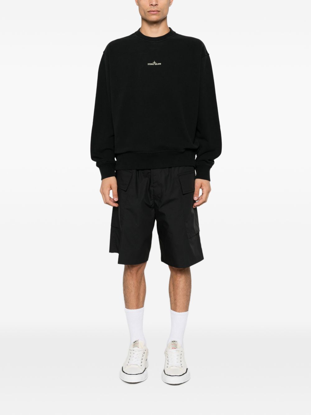STONE ISLAND Felpa blu in cotone a girocollo con patch logo