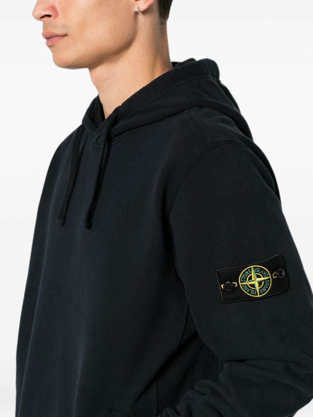 STONE ISLAND Felpa blu in cotone con cappuccio e patch logo