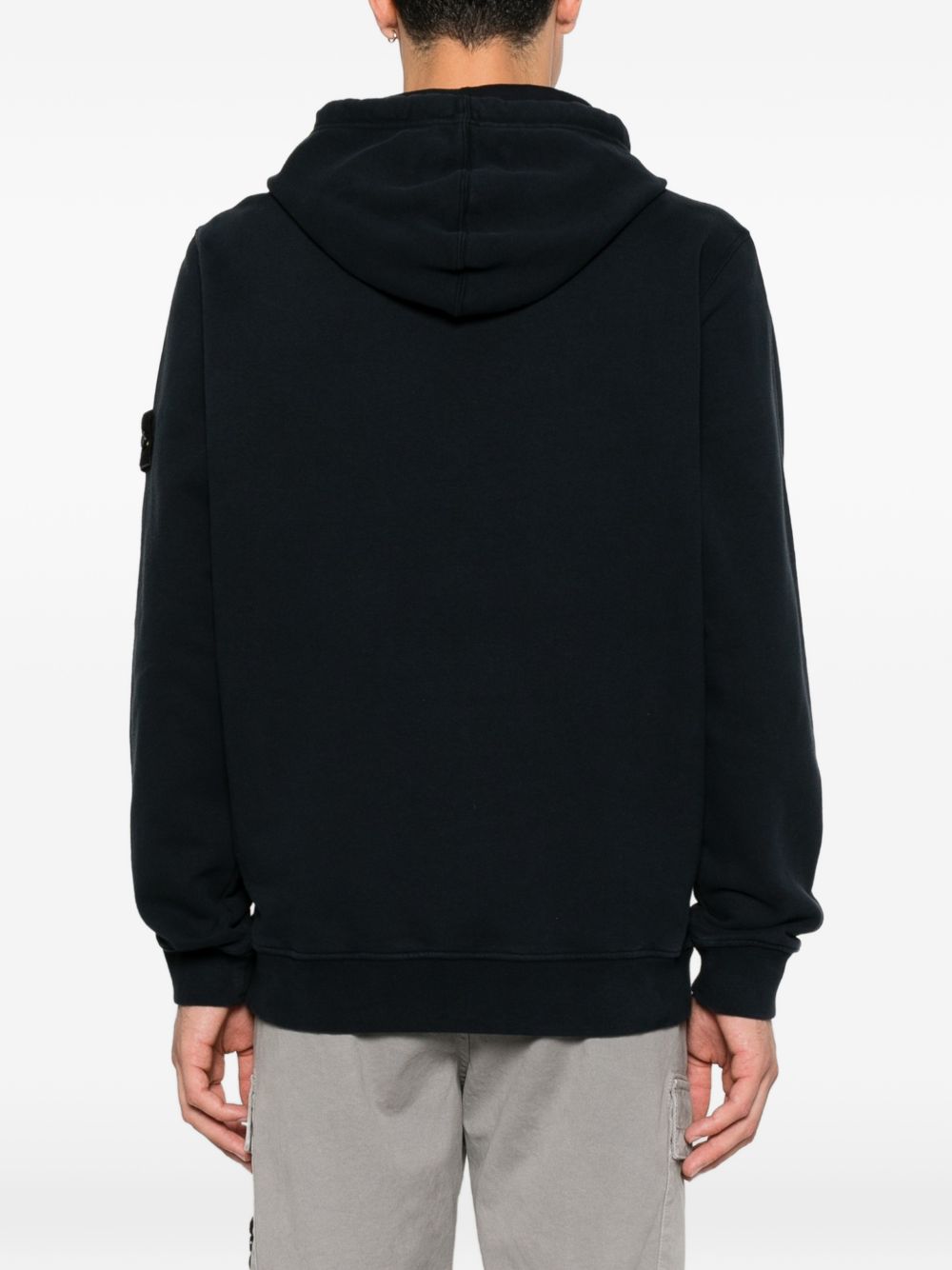 STONE ISLAND Felpa blu in cotone con cappuccio e patch logo