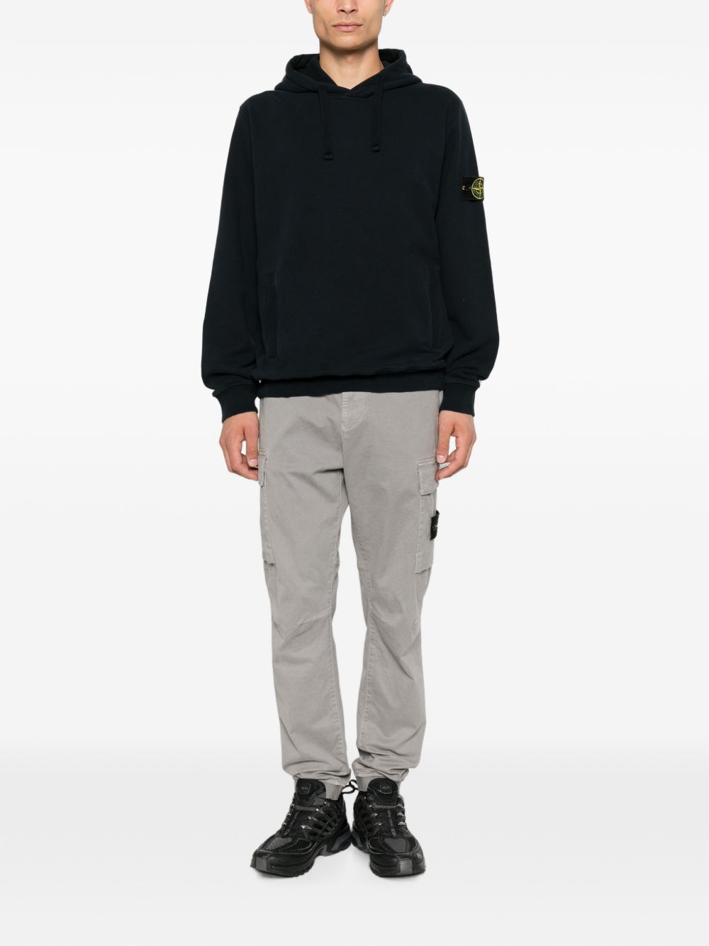 STONE ISLAND Felpa blu in cotone con cappuccio e patch logo