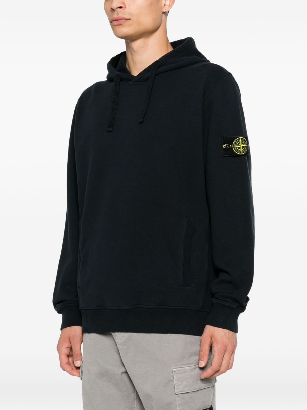 STONE ISLAND Felpa blu in cotone con cappuccio e patch logo