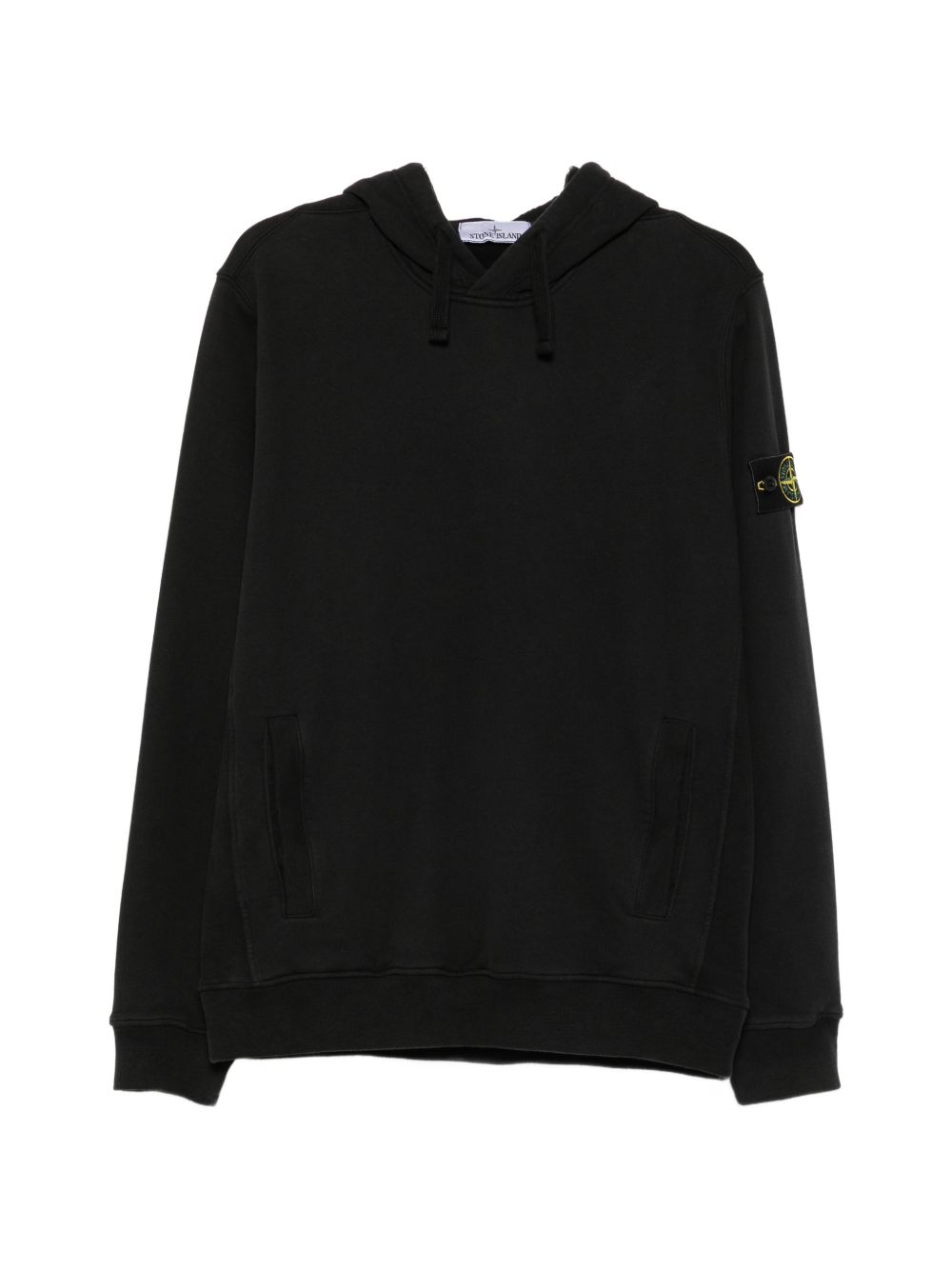 STONE ISLAND Felpa nera in cotone con cappuccio e patch logo
