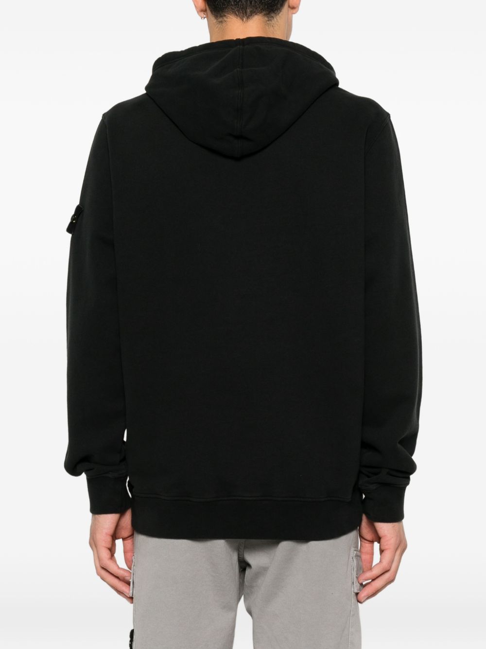 STONE ISLAND Felpa nera in cotone con cappuccio e patch logo
