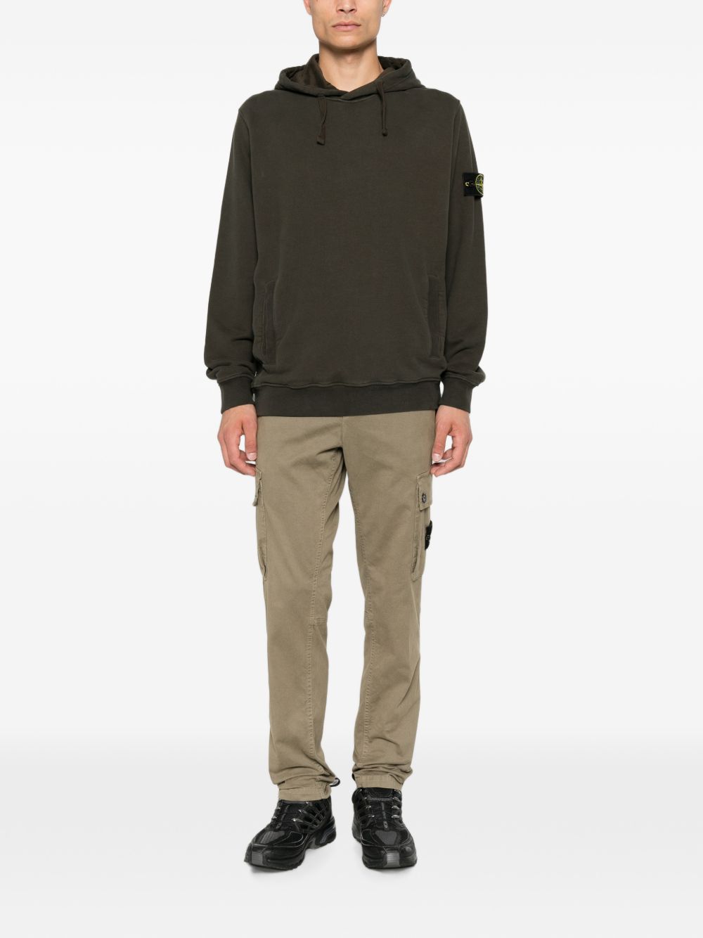 STONE ISLAND Felpa verde militare in cotone con cappuccio