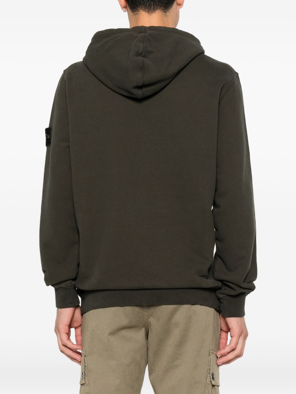 STONE ISLAND Felpa verde militare in cotone con cappuccio