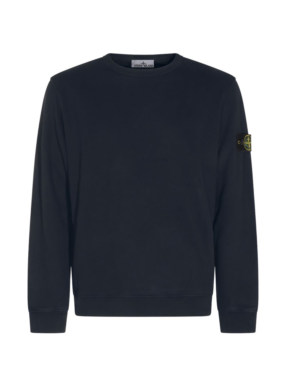 STONE ISLAND Felpa blu in cotone a girocollo con patch logo sulla spalla