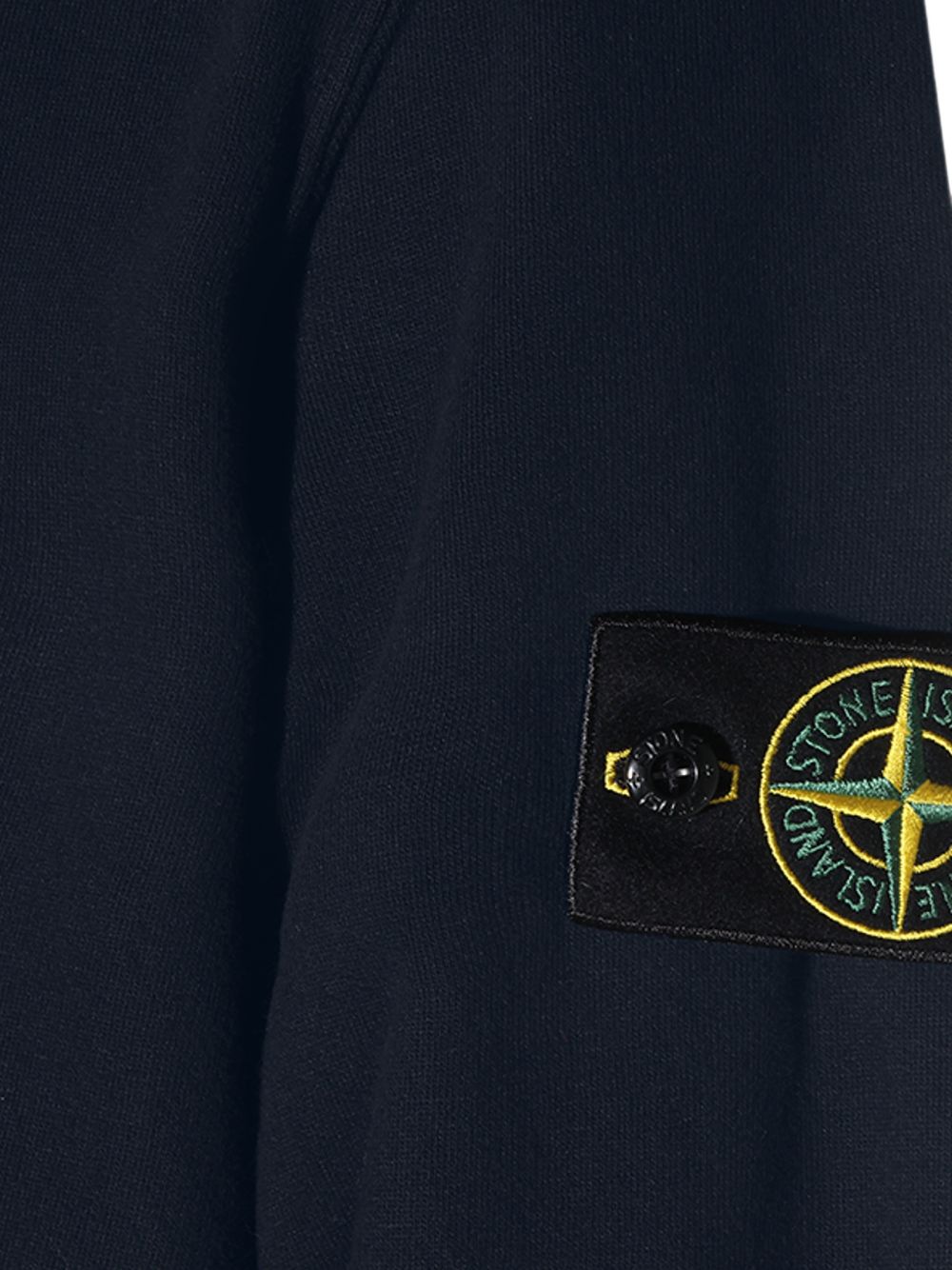 STONE ISLAND Felpa blu in cotone a girocollo con patch logo sulla spalla