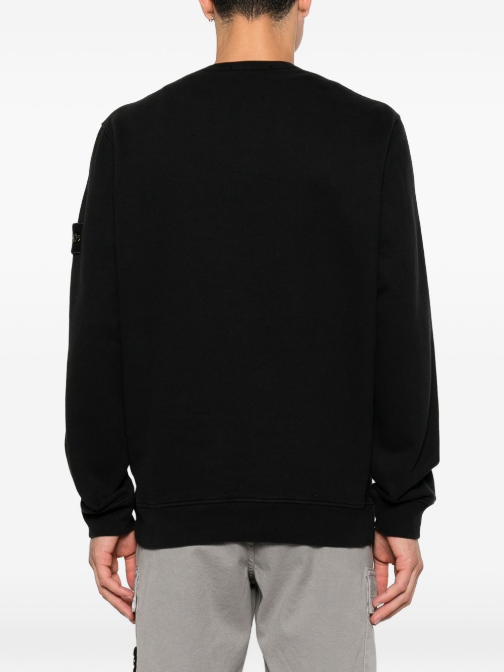 STONE ISLAND Felpa nera in cotone a girocollo con patch logo