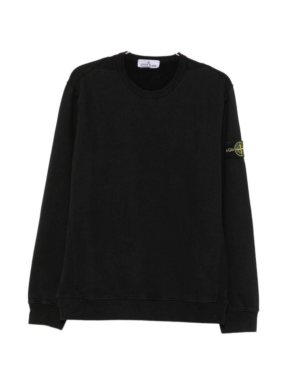 STONE ISLAND Felpa nera in cotone a girocollo con patch logo